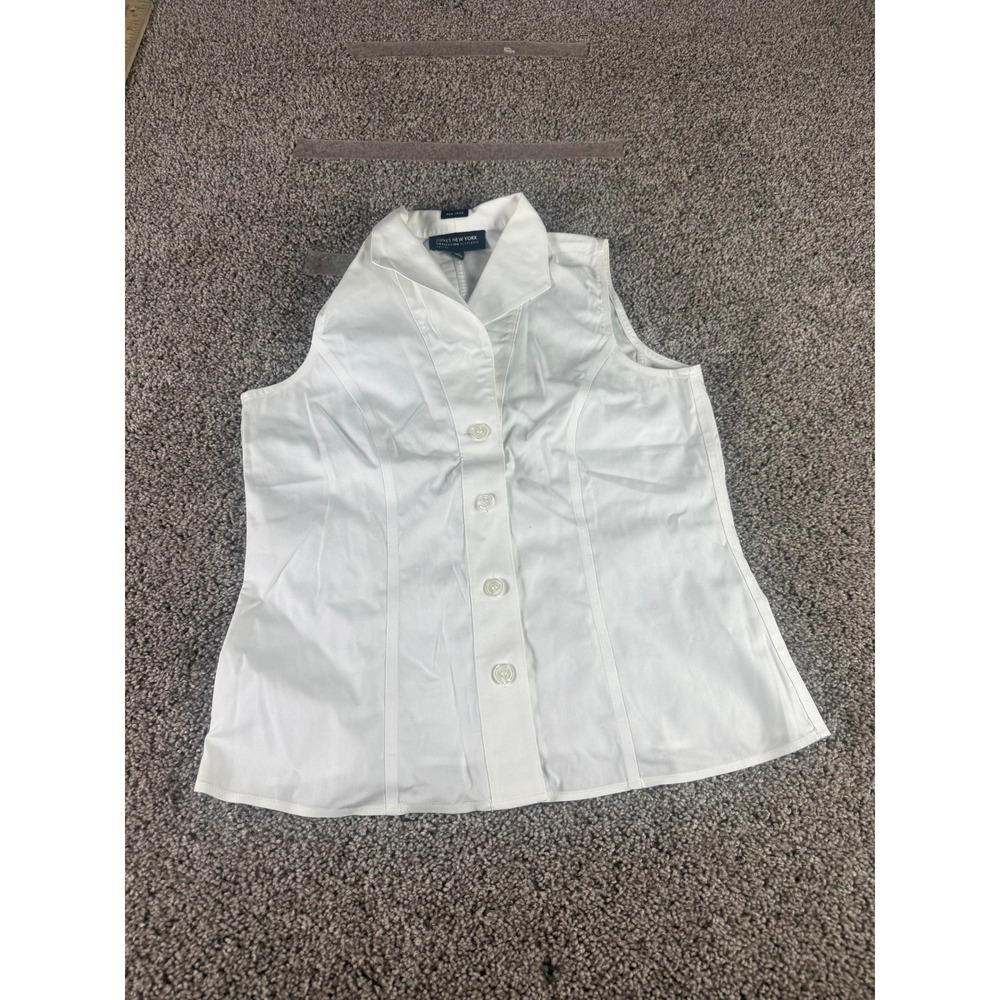 Jones New York Non-Iron Button Down Shirt Women's White Sleeveless Petite - 4P